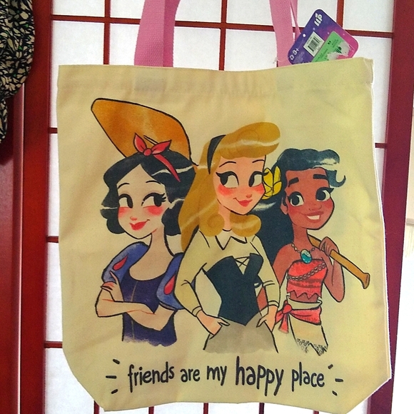 Disney Handbags - Disney Princess Canvas Tote Pink Straps 14" x 14" "friends are my happy place "